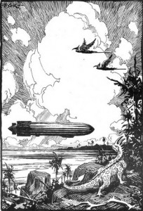 Drawing of Dinosaur and zeppelin